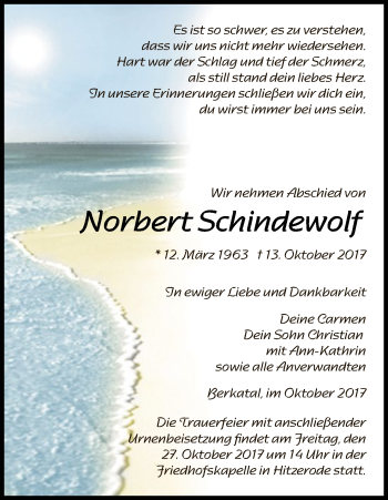 Traueranzeige von Norbert Schindewolf von Eschwege