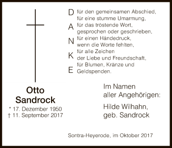 Traueranzeige von Otto Sandrock von Eschwege