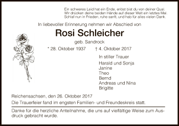 Traueranzeige von Rosi Schleicher von Eschwege