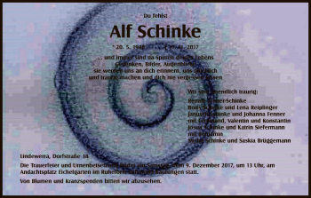 Traueranzeige von Alf Schinke von Eschwege