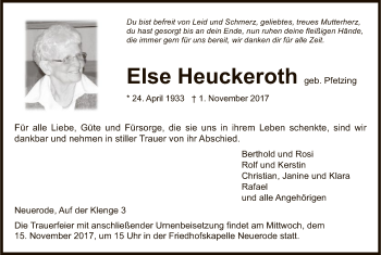 Traueranzeige von Else Heuckeroth von Eschwege