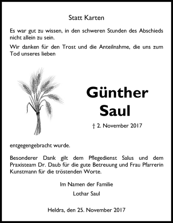 Traueranzeige von Günther Saul von Eschwege