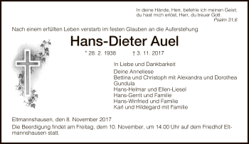 Traueranzeige von Hans-Dieter Auel von Eschwege