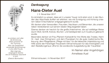 Traueranzeige von Hans-Dieter Auel von Eschwege