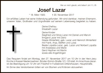 Traueranzeige von Josef Lazar von Eschwege