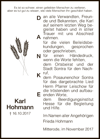 Traueranzeige von Karl Hohmann von Eschwege