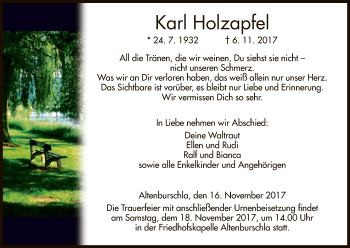 Traueranzeige von Karl Holzapfel von Eschwege