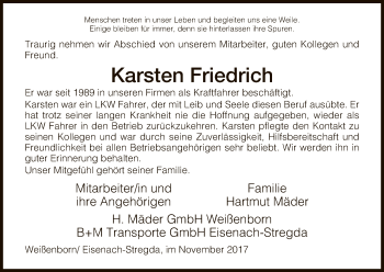 Traueranzeige von Karsten Friedrich von Eschwege