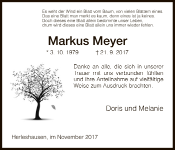 Traueranzeige von Markus Meyer von Eschwege