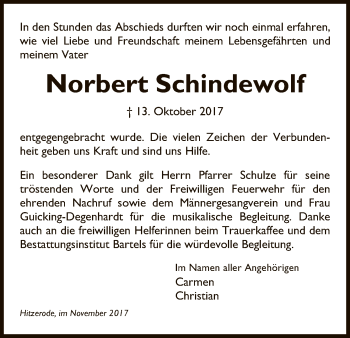 Traueranzeige von Norbert Schindewolf von Eschwege