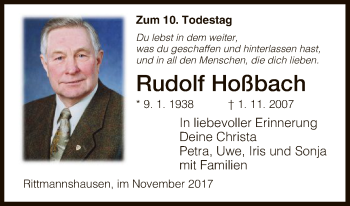 Traueranzeige von Rudolf Hoßbach von Eschwege