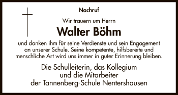 Traueranzeige von Walter Böhm von Eschwege