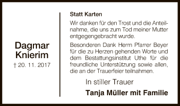 Traueranzeige von Dagmar Knierim von Eschwege