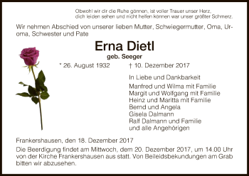 Traueranzeige von Erna Dietl von Eschwege