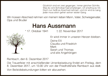 Traueranzeige von Hans Aussmann von Eschwege