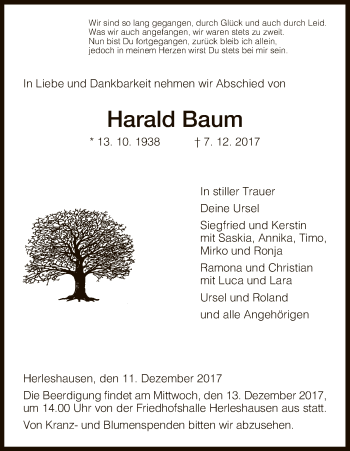 Traueranzeige von Harald Baum von Eschwege