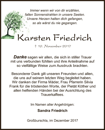 Traueranzeige von Karsten Friedrich von Eschwege