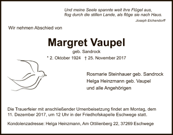 Traueranzeige von Margret Vaupel von Eschwege