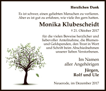 Traueranzeige von Monika Klubescheidt von Eschwege