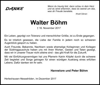 Traueranzeige von Walter Böhm von Eschwege