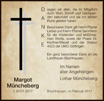 Traueranzeige von Margot Müncheberg von Eschwege