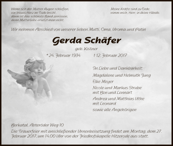 Traueranzeige von Gerda Schäfer von Eschwege