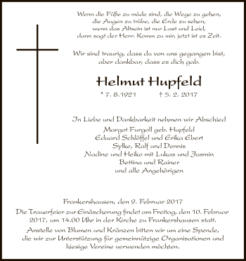 Traueranzeige von Helmut Hupfeld von Eschwege