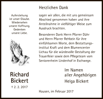 Traueranzeige von Richard Bickert von Eschwege