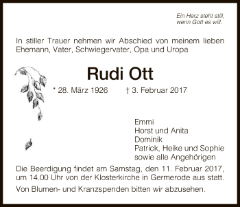 Traueranzeige von Rudi Ott von Eschwege