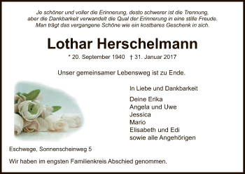 Traueranzeige von Lothar Herschelmann von Eschwege