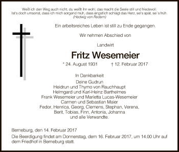 Traueranzeige von Fritz Wesemeier von Eschwege