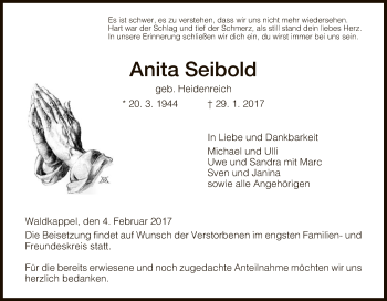 Traueranzeige von Anita Seibold von Eschwege