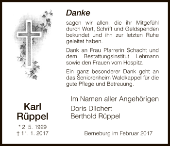 Traueranzeige von Karl Rüppel von Eschwege