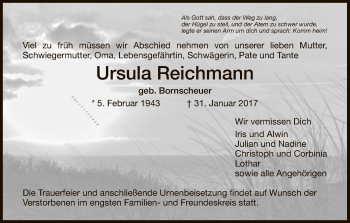 Traueranzeige von Ursula Reichmann von Eschwege