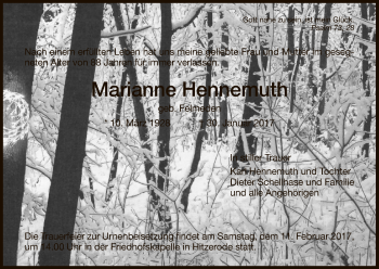 Traueranzeige von Marianne Hennemuth von Eschwege