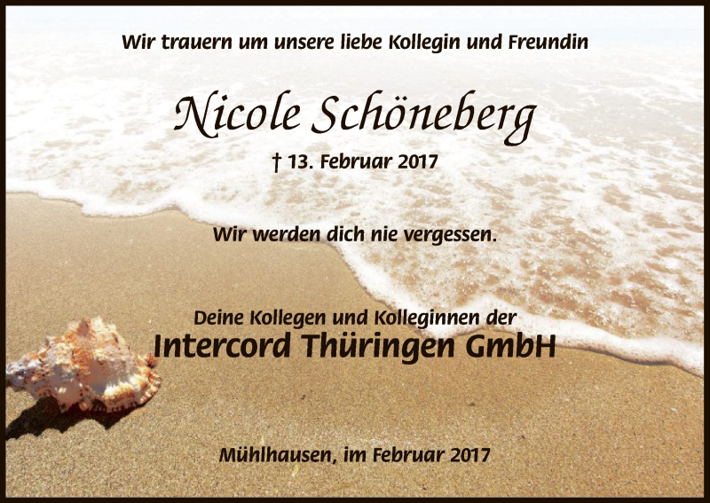  Traueranzeige für Nicole Schöneberg vom 22.02.2017 aus Eschwege