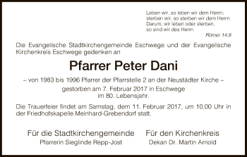 Traueranzeige von Peter Dani von Eschwege