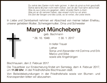 Traueranzeige von Margot Müncheberg von Eschwege