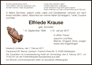 Traueranzeige von Elfriede Krause von Eschwege