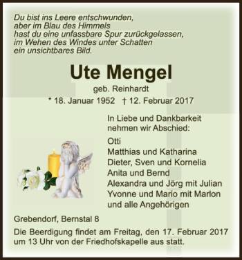 Traueranzeige von Ute Mengel von Eschwege