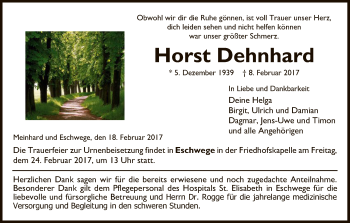 Traueranzeige von Horst Dehnhard von Eschwege