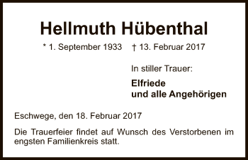 Traueranzeige von Hellmuth Hübenthal von Eschwege