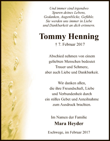 Traueranzeige von Tommy Henning von Eschwege
