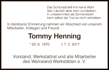 Traueranzeige von Tommy Henning von Eschwege