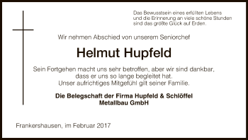 Traueranzeige von Helmut Hupfeld von Eschwege