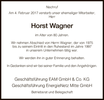 Traueranzeige von Horst Wagner von Eschwege