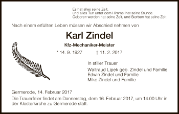 Traueranzeige von Karl Zindel von Eschwege