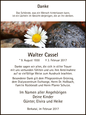 Traueranzeige von Walter Cassel von Eschwege