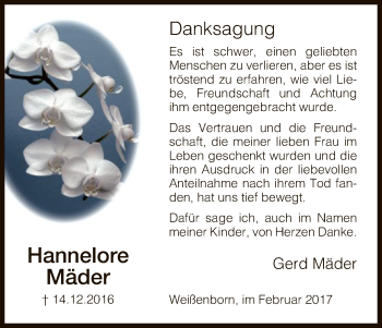 Traueranzeige von Hannelore Mäder von Eschwege