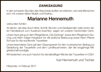 Traueranzeige von Marianne Hennemuth von Eschwege